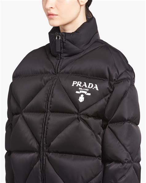 prada re-nylon gabardine down jacket men's|Black Re.